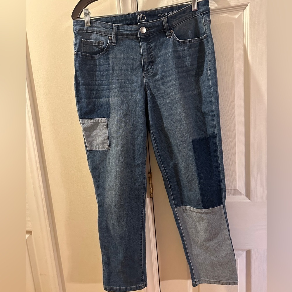 New Directions crop patchwork jeans size 8R girlfriend fit.